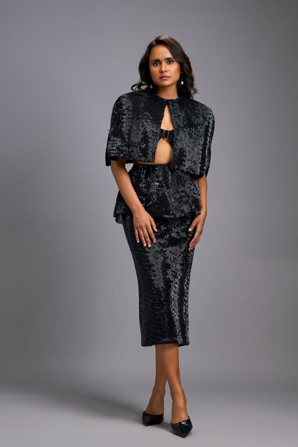 Shimmer Embroidered Midi Skirt — Deepika Arora