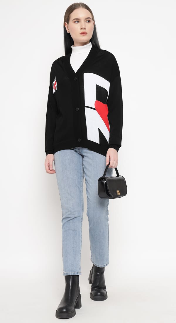 Black Graphic Colorblock Button-Front Cardigan — DKNY