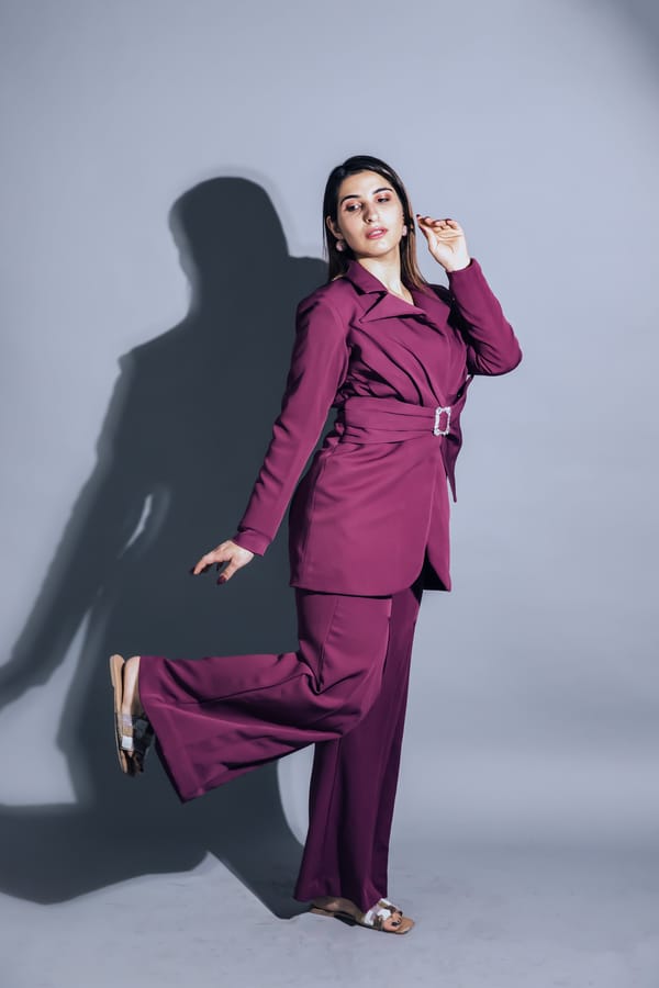 Purple Wrap Blazer and Wide-Leg Trouser Co-ord Set — Darling Girl