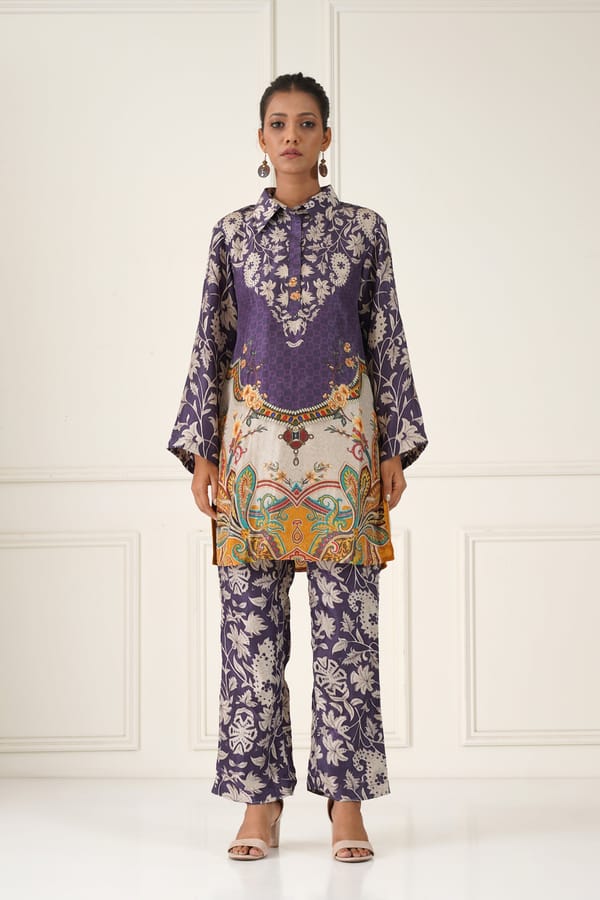 Grape Printed Kurta and Wide-Leg Pants Co-ord Set — NEETIKA CHOPRA