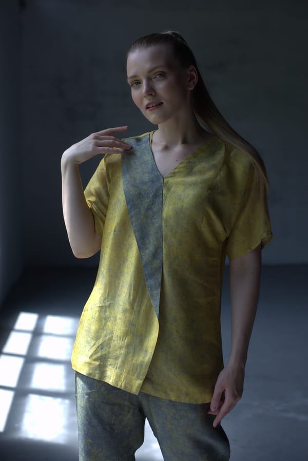 Yellow/Grey Dupion Silk Co-ord Set — CLOS
