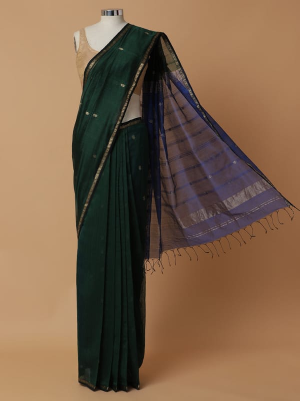 Maheshwari Cotton Silk Dark Green Chameli Phool — BINKS