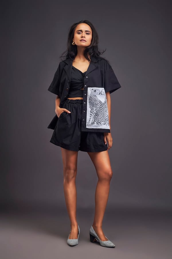 Oversized Cuban Collared Black Shirt Co-ord — Deepika Arora