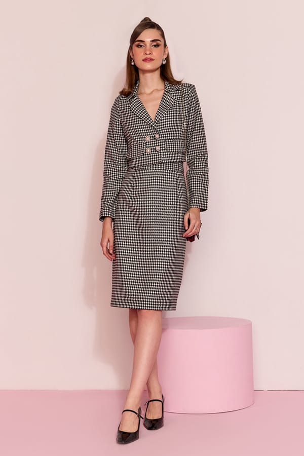 Black/White Tweed Jacket and Pencil Skirt Co-ord Set — AVERIE