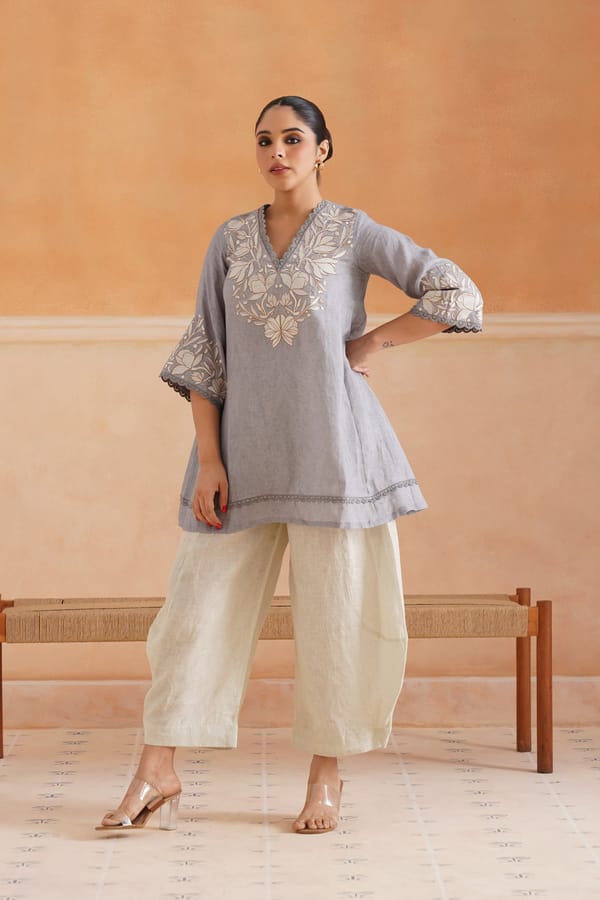 Pure Linen Embroidered Kurta and Pants Co-ord Set — NEETIKA CHOPRA