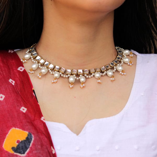 Kundan And Drop Pearl Necklace Set — BeAbhika