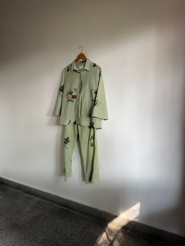 Light Green Floral Cotton Shirt and Pant Co-ord Set — SUBBAH