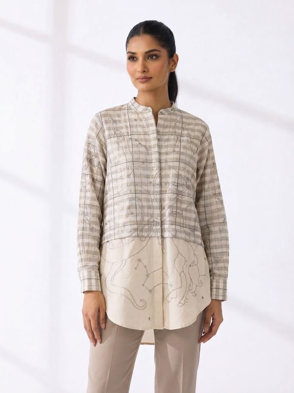 Oversized Hand Embroidered Zari Paneled Shirt — Subtle Shuttle Studio