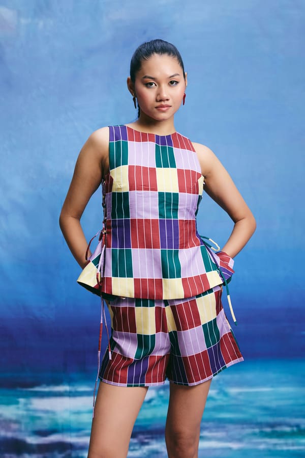 Multicolour Checked Linen High-Rise Shorts — Zip by Payal Zinal