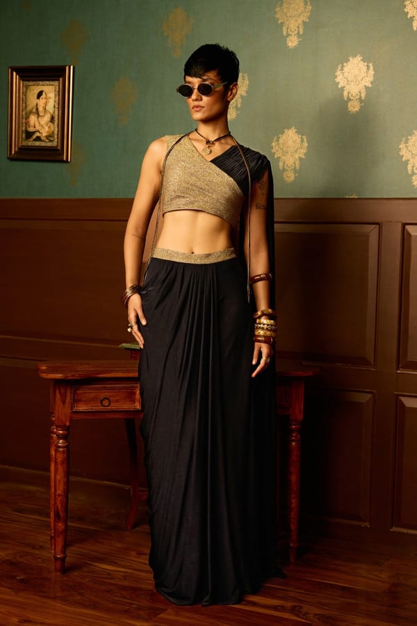 Black Maxi Drape Skirt with High Waist — Reeti Arneja