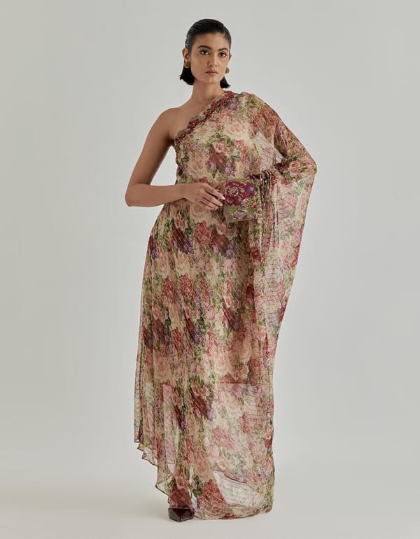 Multicolor Rosette Nomad One Shoulder Dress — Kavita Bhartia