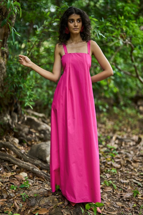 Fuchsia Cotton Poplin Fit and Flare Maxi Dress — Dash and Dot