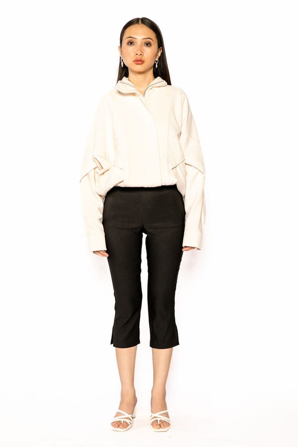 Cream Oversized Corduroy High-Neck Zip Jacket — Contemponari