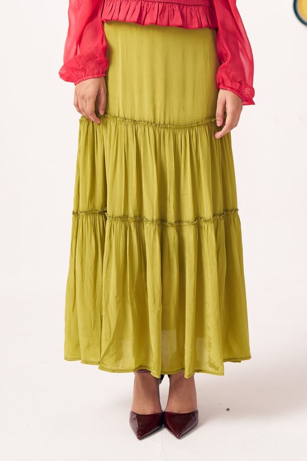Rivaya Flared Lime Green Skirt — Western Era