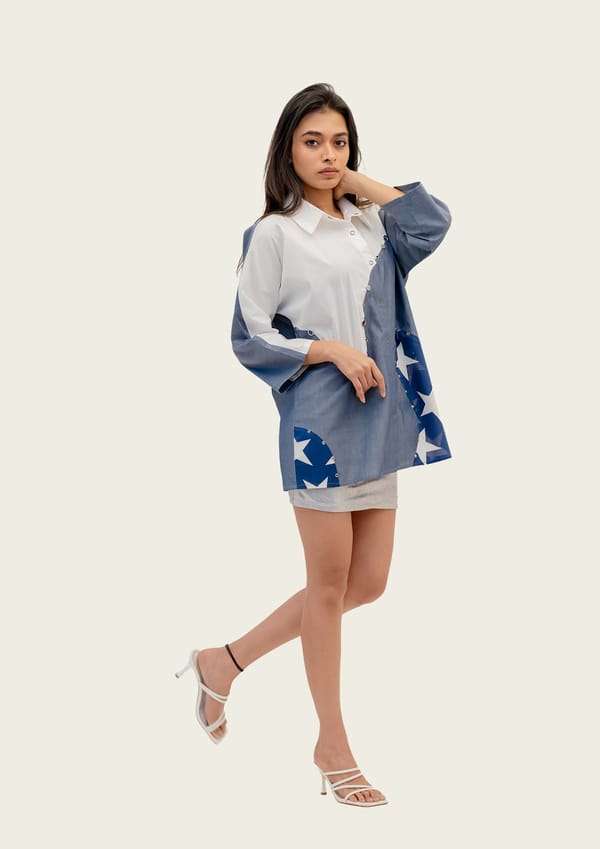 Cotton Combo Shirt with Stud Highlights — Richa Goenka