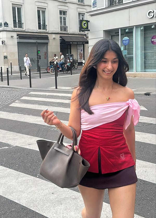 Red and Pink Off-Shoulder Sculpted Cotton Top — OSE STUDIO