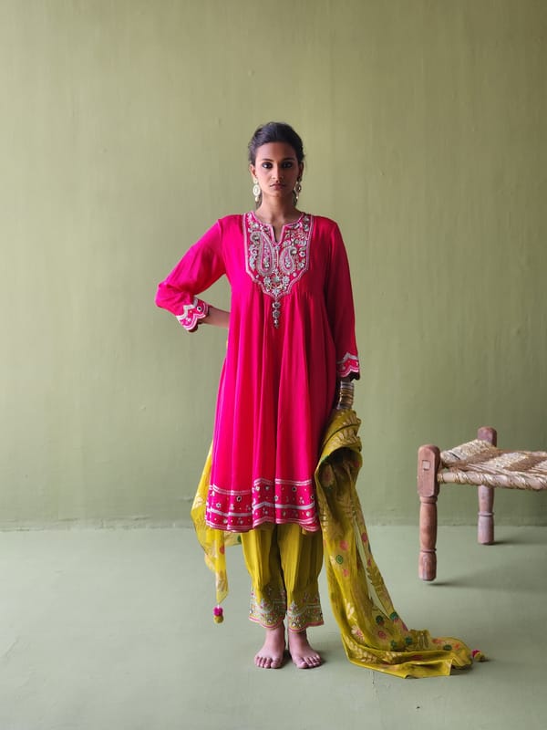 Magenta Embroidered Anarkali Kurta Set with Dupatta — Pooja Singhal