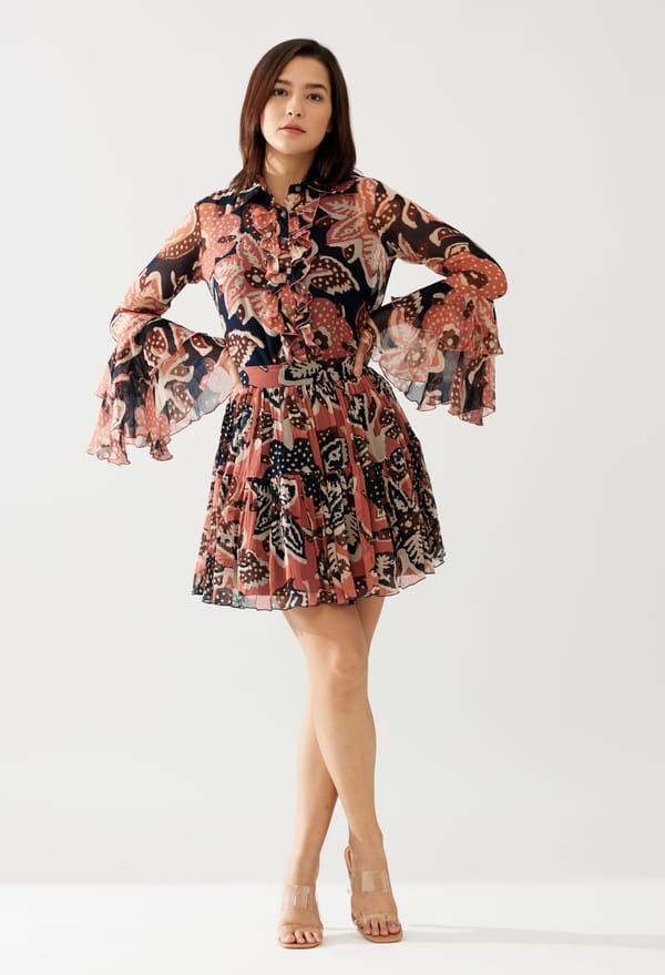 Pink And Dark Blue Floral Short Skirt — KoAi