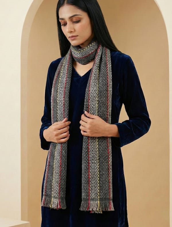 Black Grey Woollen Stole — Truebrowns