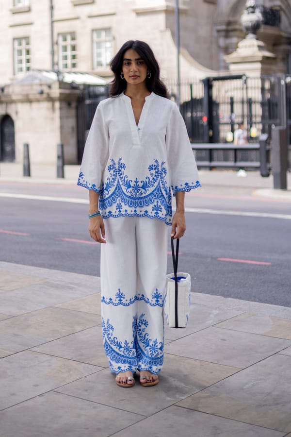 White Linen Cotton Embroidered Co-ord Set — INCHING INDIA