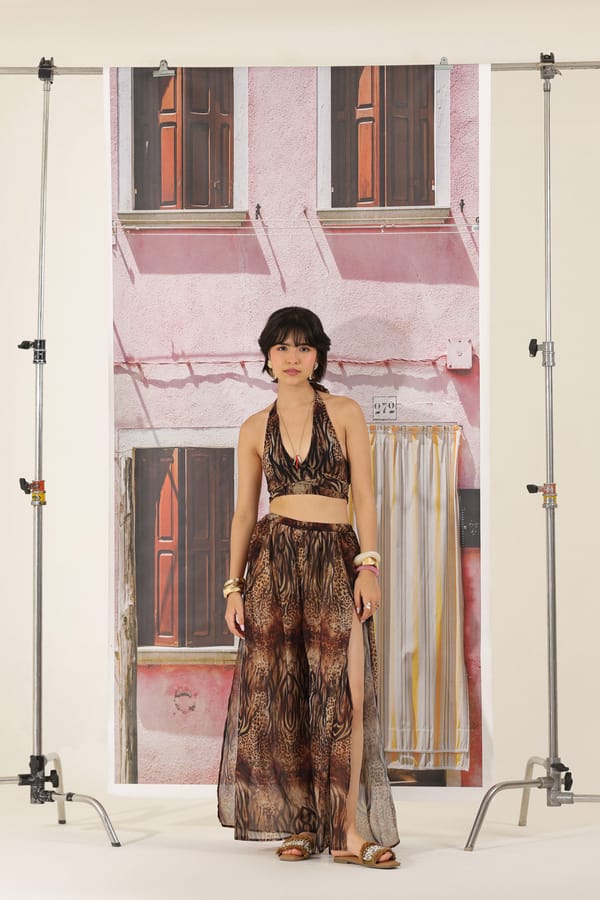 Brown Sheer Animal Print Wide-Leg Pants — The Clothing Factory