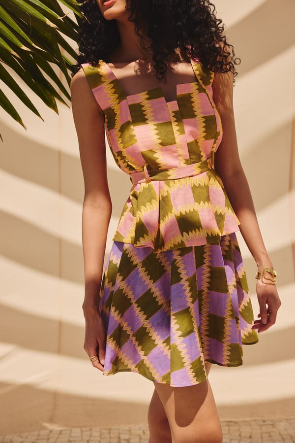Multicolour Printed Square Neck Belted Peplum Top — Payal Zinal