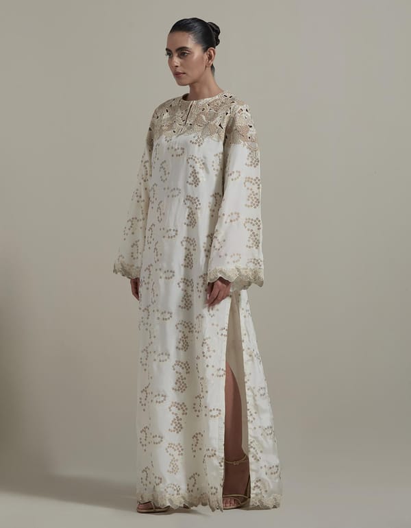 Ivory Cutwok Yoke Kaftan — Kavita Bhartia