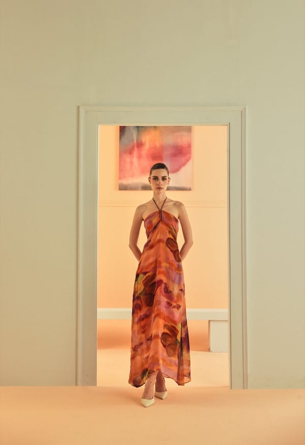 Orange Purple Sunset Print Halter Maxi Dress — Sage by Mala