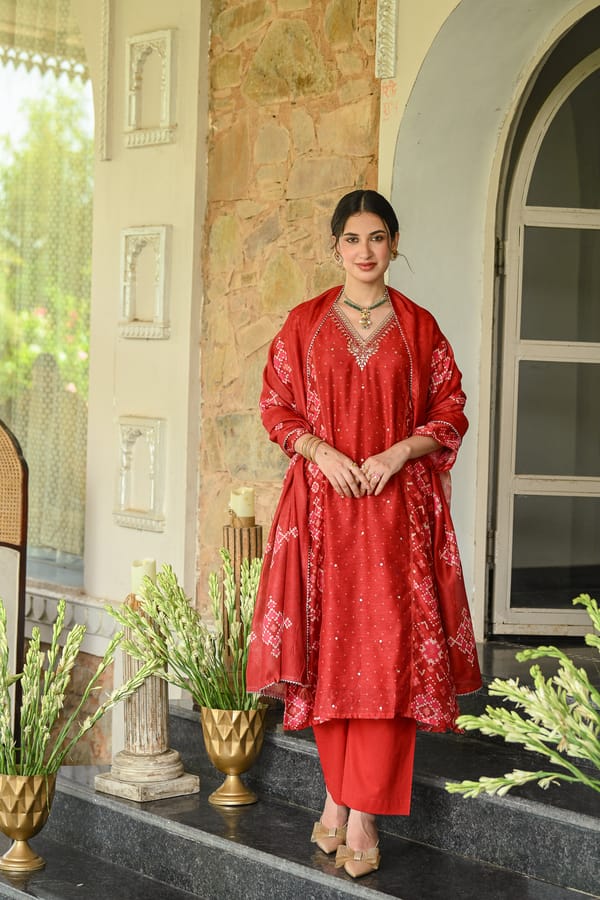 Red Patola Gota Work Chanderi Suit Set — MAHEE JAIPUR