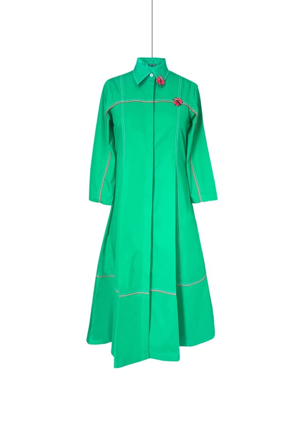 Emerald Cotton Shirt Dress with Contrast Stitching — Our Love