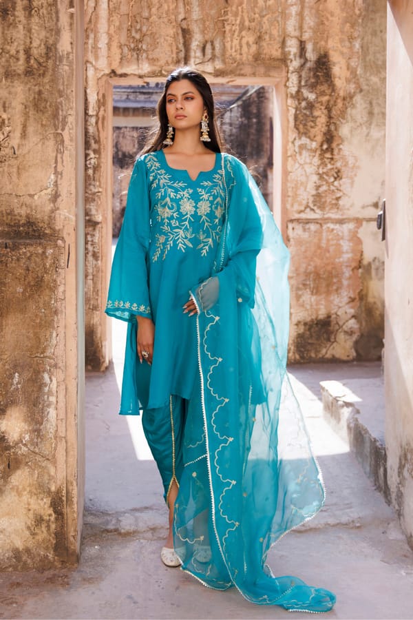 Teal Green Embroidered Dhoti Set — Bannhi by Priyanka Rathore