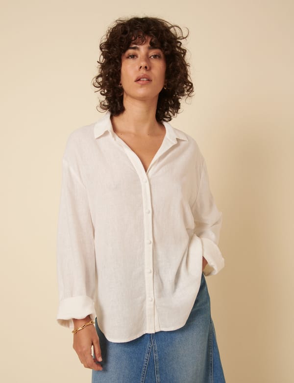 White Relaxed-Fit Linen-Blend Button-Down Shirt — Nobody's Child