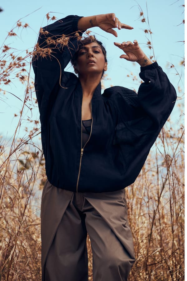 Nira Mul-Chanderi Bomber In Black — Unrush