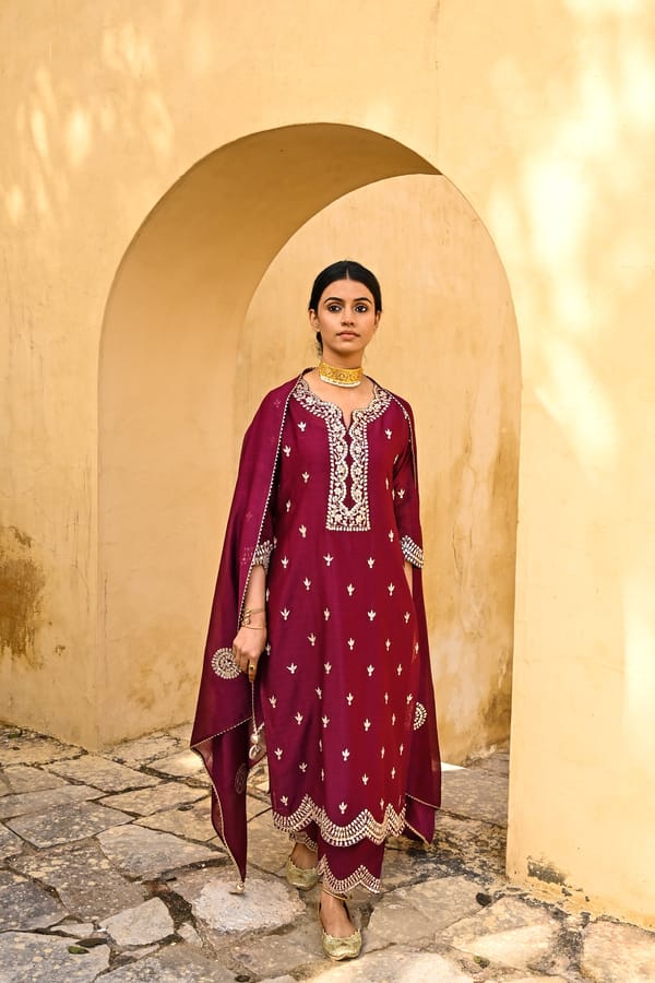 Carmine Love Gota Work Chanderi Suit Set — Kameez