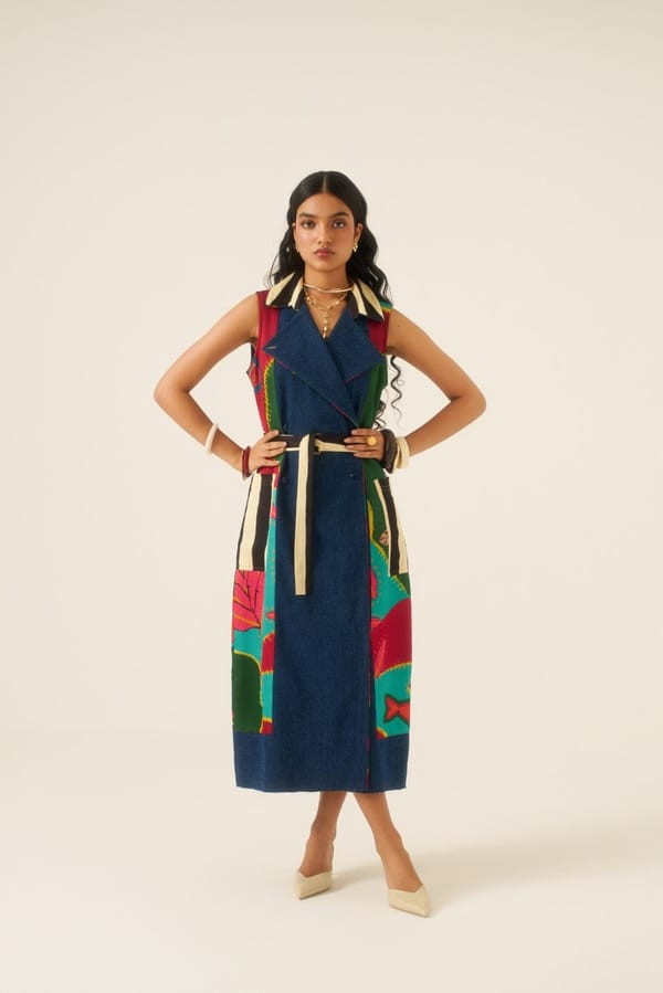 Multicolor Trench-Style Wrap Midi Dress with Belt — ANANYA AGARWAL