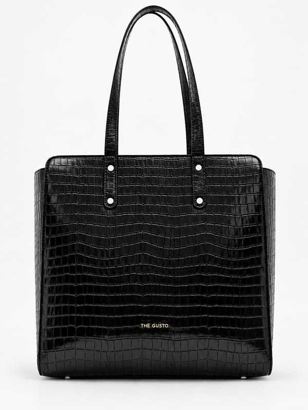 Beyond+ Croco Tote with Zipper Black — The Gusto