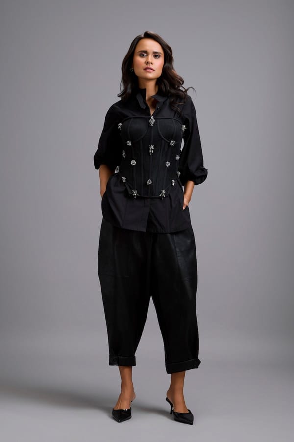 Rhinestone-Embellished Corset Shirt with Pant — Deepika Arora