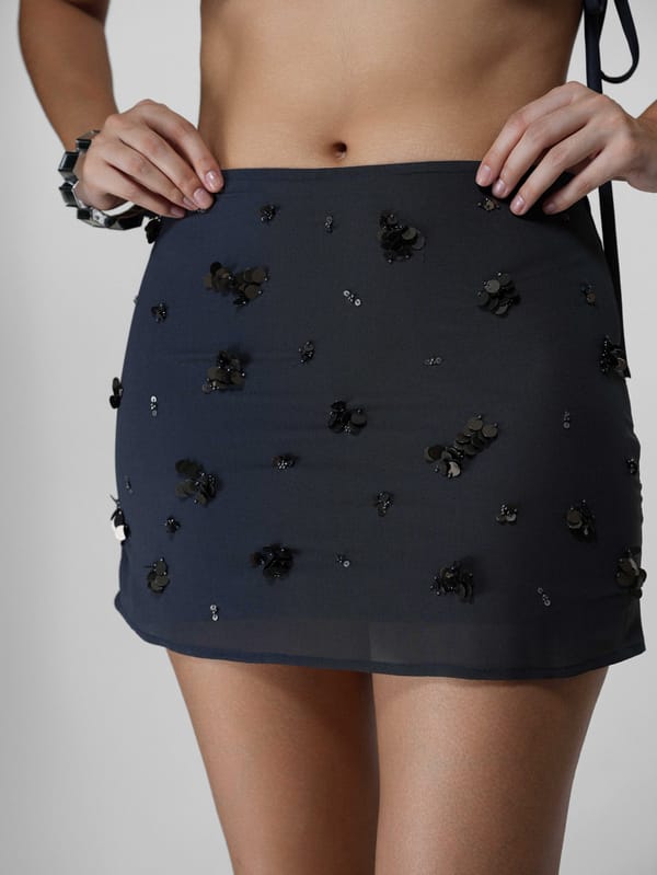 Grey Antique Silver Embroidered Mini Skirt — The Clothing Factory