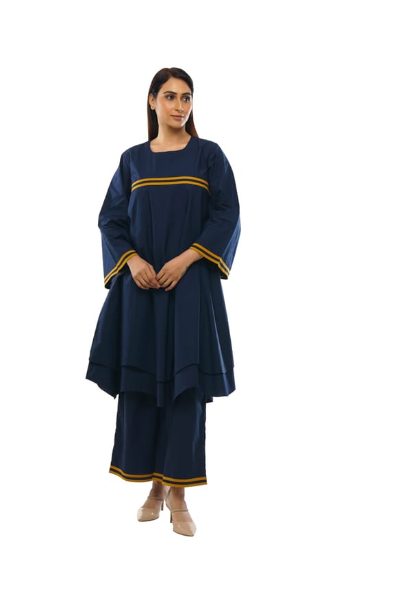 Navy Blue dubble lare flair dress co-ord — Khat