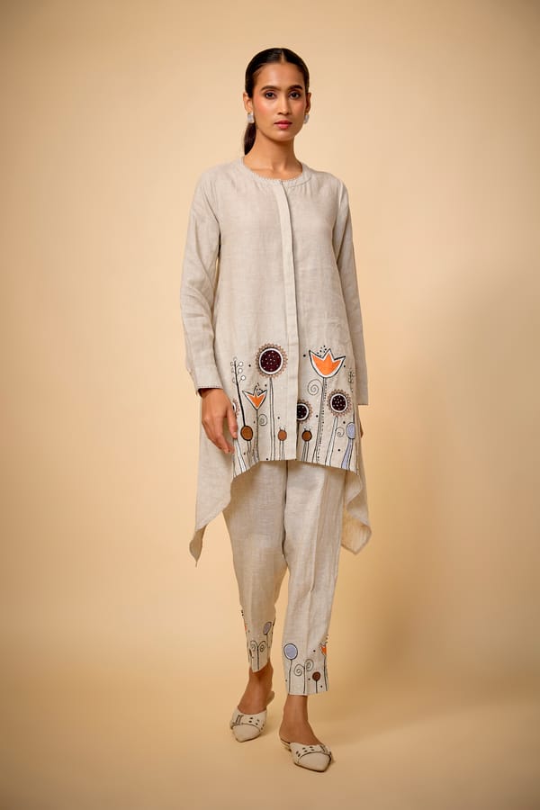 Beige Linen Tunic and Cigarette Pants Co-ord Set — Linen Bloom