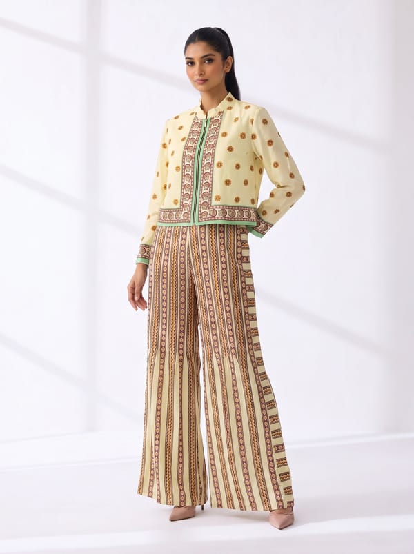 Off-White Printed Jacket and Wide-Leg Jumpsuit Set — SOUP by Sougat Paul