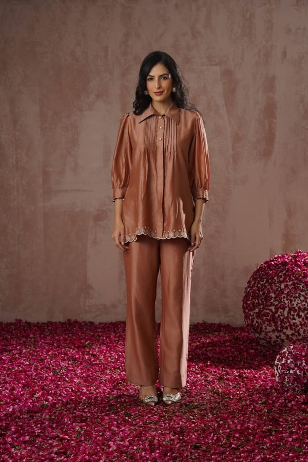 Rose Collared Shirt and Wide-Leg Trouser Co-ord Set — Simar Tuli