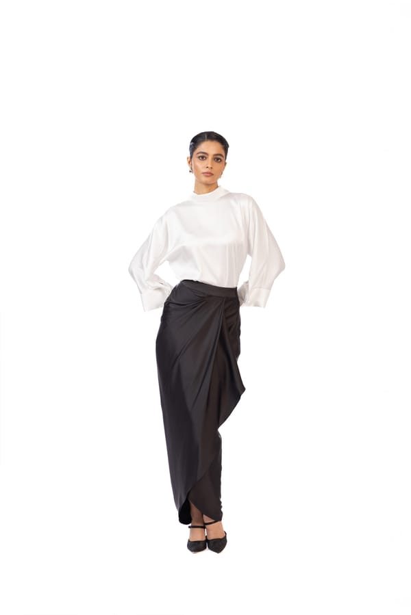 White Satin Reversible Back-Button Oversized Shirt — Studio MuGu
