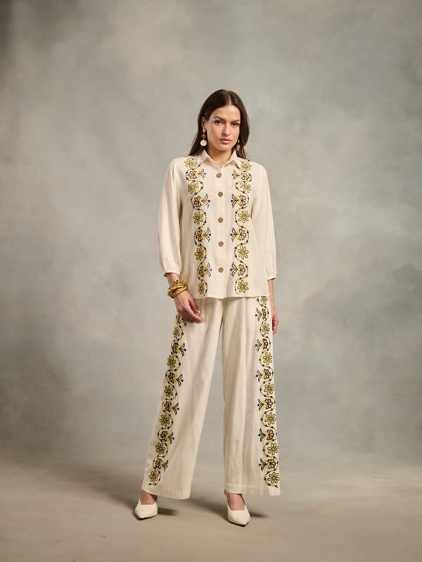 Off-White Wide-Leg Embroidered Trousers — Style Island