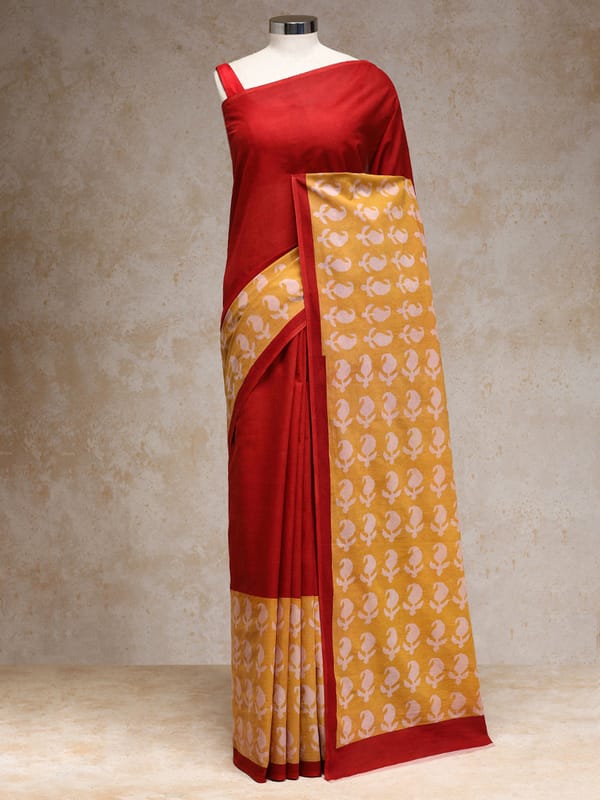 Deep Red Yellow Handblock Printed Colour Blocking — BINKS