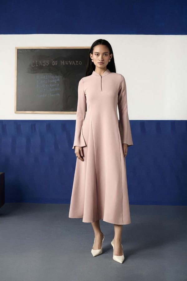Rust Pink A-Line Maxi Dress with Zip Neck — Muvazo