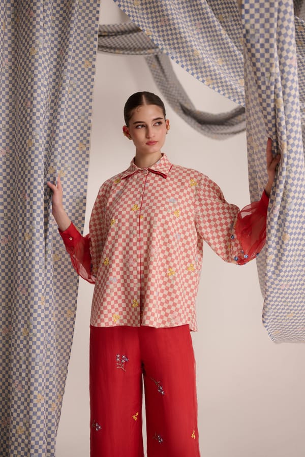 Bloom Cuff Shirt Red — EKAM HOUSE