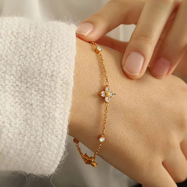 Minimal Flower and Zircon Bracelet, Mirahi — Inaya Accessories