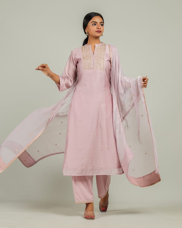 Rosemary Dahlia Marori Work Chanderi Suit Set — Kameez