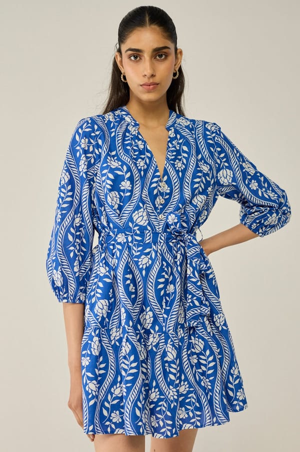Printed Wrap-style Mini Dress — Move About Effortlessly